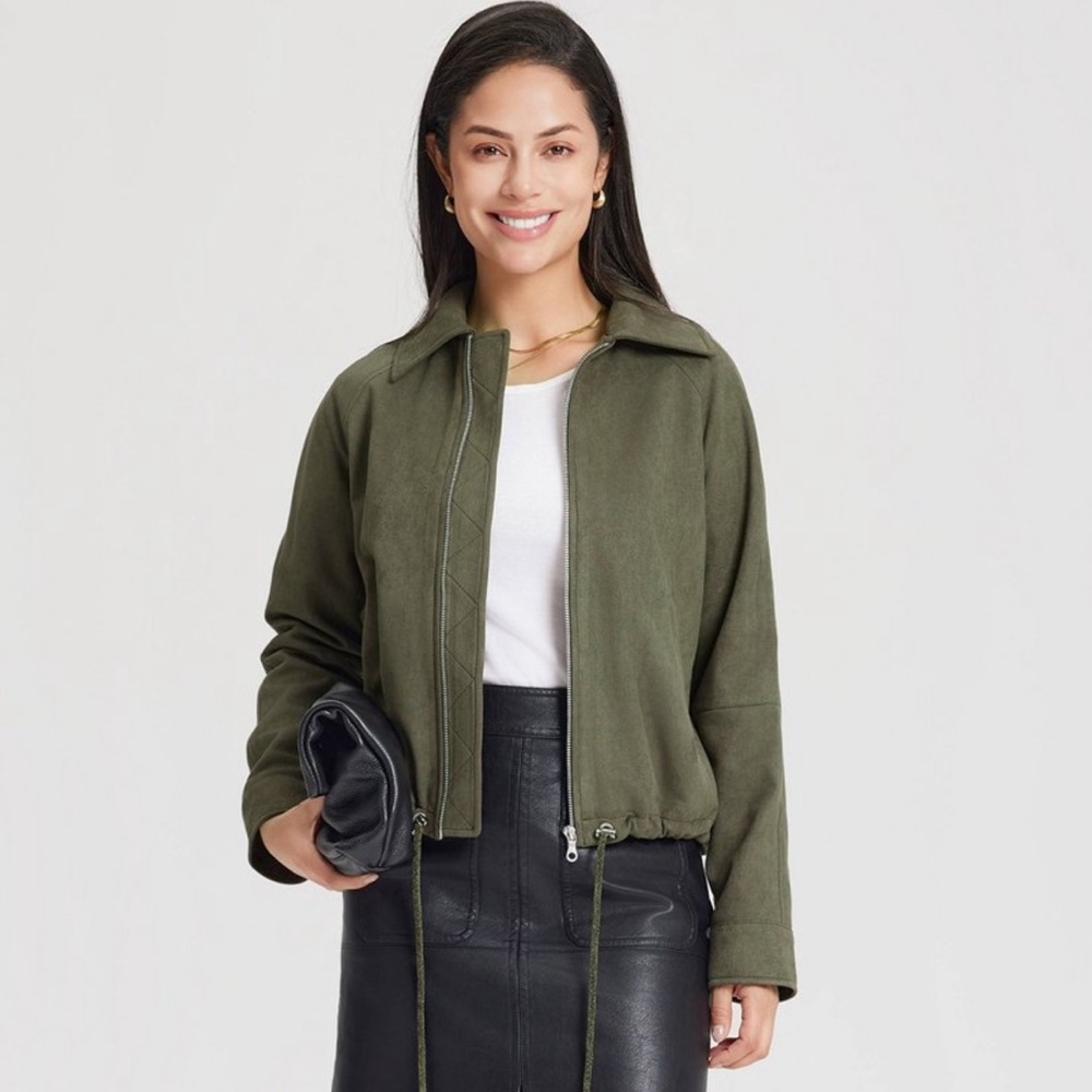 Universal Thread Suede Bubble Jacket - Olive Gree… - image 1